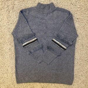Top Vogue Wool Gray Mock Neck Sweater Jewel Embellished Faux Fur Sleeves Medium
